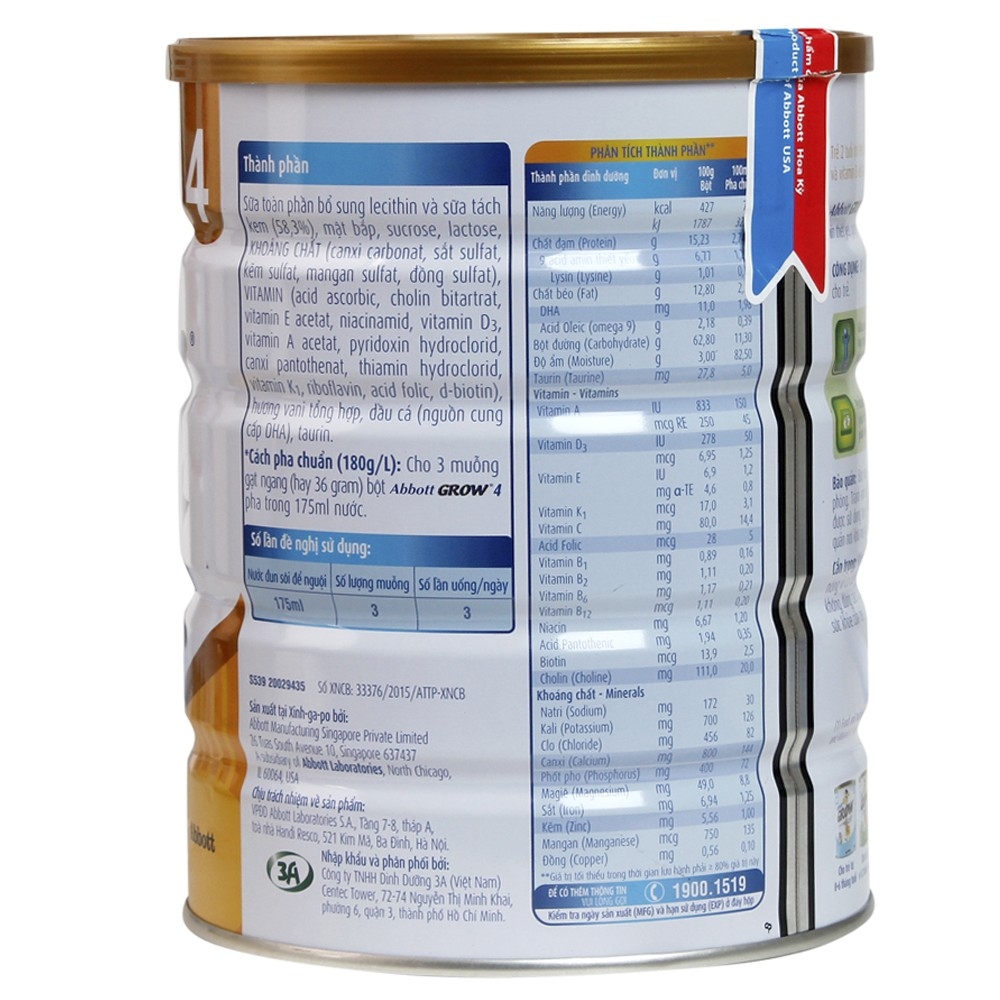 Abbott Grow 4 Hương Vani 900g - Hình ảnh 3